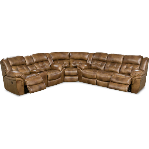 Denver Manual Reclining Console Sectional Sofa in Tufted Saddle Brown Top Grain Leather