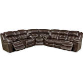 Denver Manual Reclining Console Sectional Sofa in Tufted Whiskey Brown Top Grain Leather