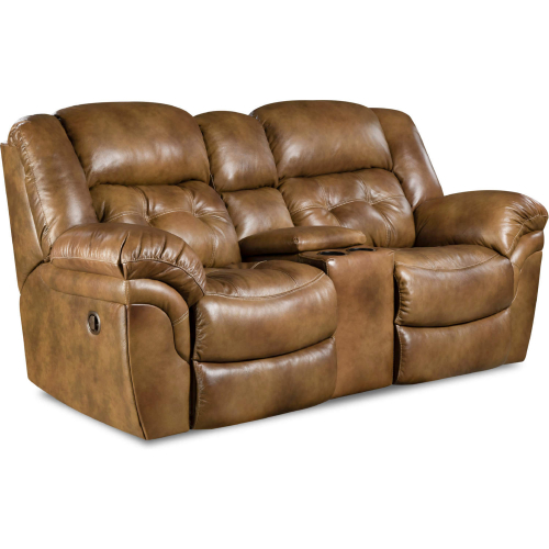 Denver Manual Reclining Console Loveseat in Tufted Saddle Brown Top Grain Leather