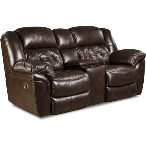 Denver Manual Reclining Console Loveseat in Tufted Whiskey Brown Top Grain Leather