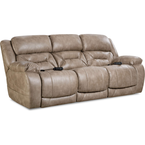 Greer Power Double Reclining Sofa in Mushroom Tan Leatherette