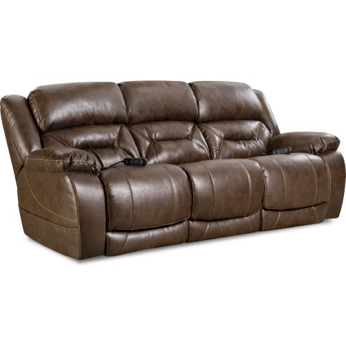 Greer Power Double Reclining Sofa in Walnut Brown Leatherette