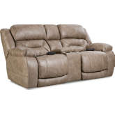 Greer Power Reclining Console Loveseat in Mushroom Tan Leatherette