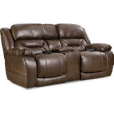 Greer Power Reclining Console Loveseat in Walnut Brown Leatherette