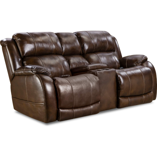 Montana Power Console Loveseat in Walnut Brown Top Grain Leather