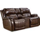 Montana Power Console Loveseat in Walnut Brown Top Grain Leather