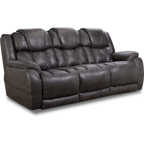 Ezra Power Double Reclining Sofa in Steel Black Leatherette