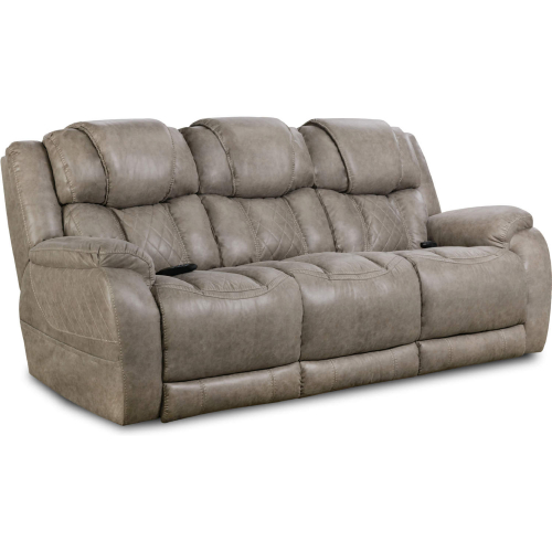 Ezra Power Double Reclining Sofa in Mushroom Tan Leatherette