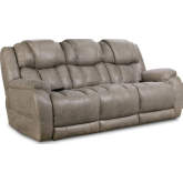 Ezra Power Double Reclining Sofa in Mushroom Tan Leatherette