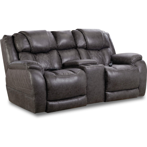 Ezra Power Console Loveseat in Steel Grey Leatherette