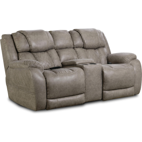 Ezra Power Console Loveseat in Mushroom Tan Leatherette