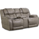 Ezra Power Console Loveseat in Mushroom Tan Leatherette