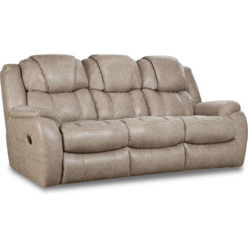 Rayna Manual Double Reclining Sofa in Quilted Mushroom Tan Leatherette