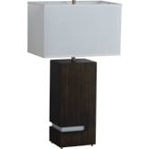 Zen Standing Table Lamp in Gilded Ebony Wood, Weathered Brass & White Linen