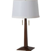 Taper Table Lamp in Dark Walnut Finish Wood & White Linen