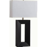 Julie Standing Table Lamp in Ebony Wood Finish, Weathered Brass & White Linen