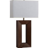 Julie Standing Table Lamp in Dark Walnut Finish, Weathered Brass & White Linen