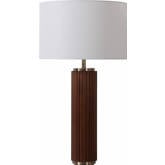 Tambo Table Lamp in Dark Walnut Finish, Weathered Brass & White Linen