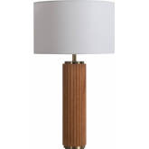 Tambo Table Lamp in Natural Ash Wood & Weathered Brass, White Linen