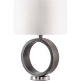 Tracey Ring Table Lamp in Charcoal Gray Wood, Brushed Nickel & White Linen