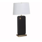 Laurel Table Lamp in Ebony Finish Wood, Weathered Brass & White Linen