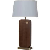 Laurel Table Lamp in Dark Walnut Finish, Weathered Brass & White Linen