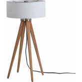 Quattro Table Lamp in Natural Ash Finish, Weathered Brass & White Linen