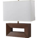 Julie Reclining Table Lamp in Dark Walnut Finish, Weathered Brass & White Linen