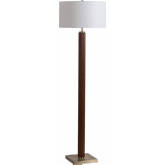 Tambo Floor Lamp in Dark Walnut Finish, Weathered Brass & White Linen