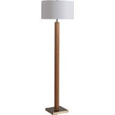 Tambo Floor Lamp in Natural Ash Finish, Weathered Brass & White Linen