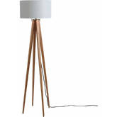 Quattro Floor Lamp in Natural Ash Finish, Weathered Brass & White Linen