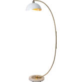 Luna Bella Chairside Arc Floor Lamp in Weathered Brass, White, White Marble & Gold Leaf