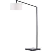 Stretch Chairside Arc Floor Lamp in Black Steel & White Linen