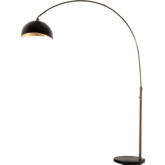 Luna Bella Arc Floor Lamp in Weathered Brass, Black, Black Marble & Gold Leaf