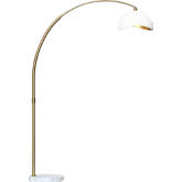 Luna Bella Arc Floor Lamp in Weathered Brass, White, White Marble & Gold Leaf