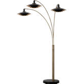 Rancho Mirage 3 Light Arc Floor Lamp in Weathered Brass, Black, Black Marble & Gold Leaf