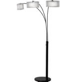 Amarillo 3 Light Arc Floor Lamp in Black Steel, Marble & White Fabric