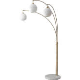 Moraga 3 Light Arc Floor Lamp in Weathered Brass, Walnut, Marble & Bone Porcelain