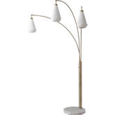 Concord 3 Light Arc Floor Lamp in Weathered Brass, White Marble & Bone Porcelain