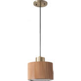 Tambo Pendant Light in Natural Ash Finish, Weathered Brass & White Linen