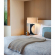 Half Moon Table Lamp with Nightlight in Espresso, Nickel & Gold Linen
