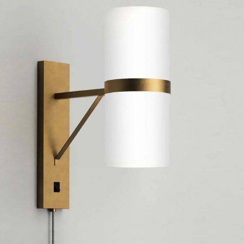 Cylindro Wall Sconce in Brushed Brass & Glass Shade