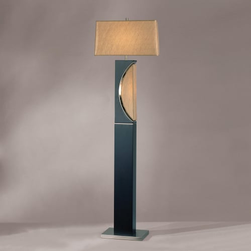 Half Moon Floor Lamp w/ Nightlight in Espresso, Nickel & Gold Linen