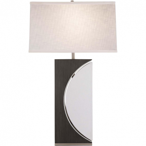 Half Moon Table Lamp with Nightlight in Charcoal Gray, Nickel & Off White Linen
