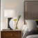 Half Moon Table Lamp with Nightlight in Charcoal Gray, Nickel & Off White Linen