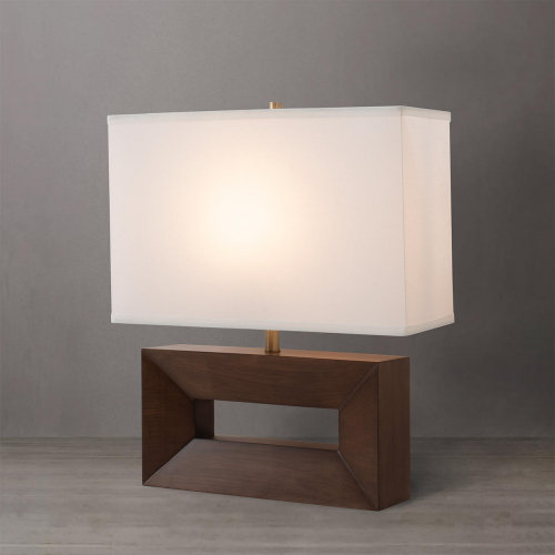 Julie Reclining Table Lamp in Dark Walnut Finish, Weathered Brass & White Linen