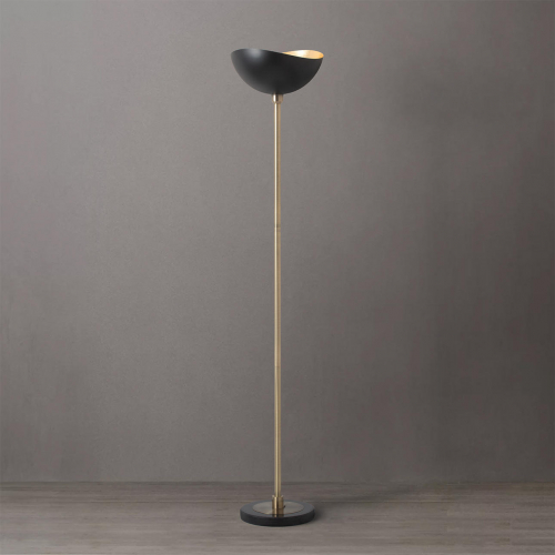 Luna Bella Torchiere Floor Lamp in Weathered Brass, Black, Black Marble & Gold Leaf