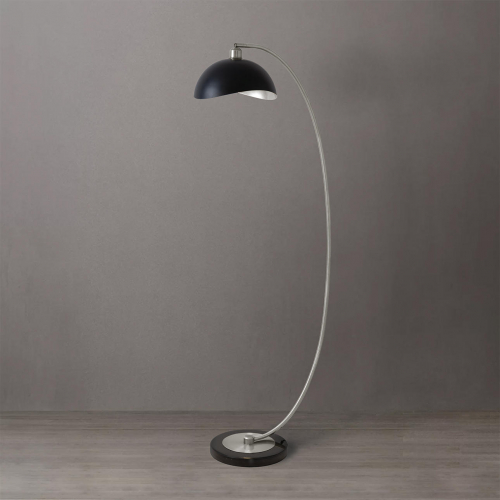 Luna Bella Chairside Arc Floor Lamp in Antique Nickel, Black, Black Marble & Silver Leaf