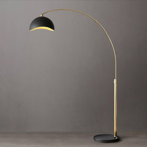 Luna Bella Arc Floor Lamp in Weathered Brass, Black, Black Marble & Gold Leaf