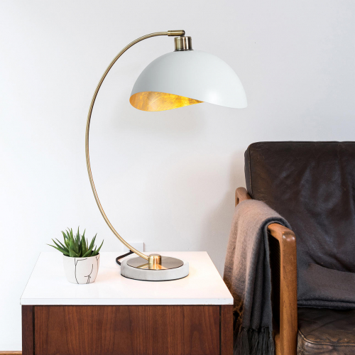 Luna Bella Table Lamp in Weathered Brass, White, White Marble & Gold Leaf